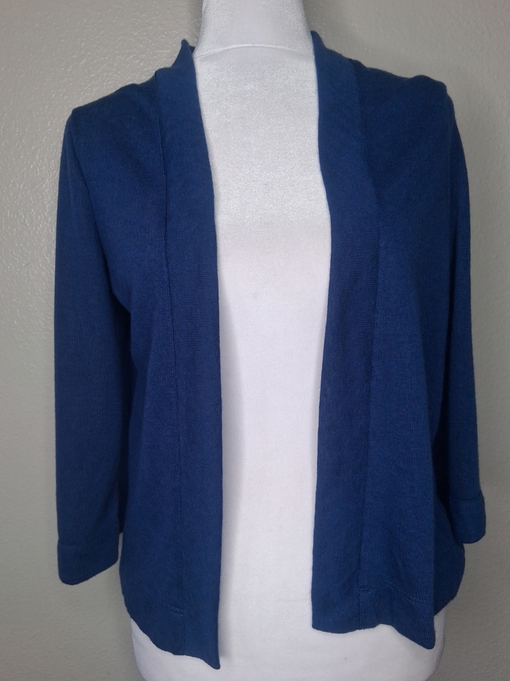 Notations Half Sleeve Navy Open Front Cardigan Lightweight Transitional Petite L - Picture 2 of 13